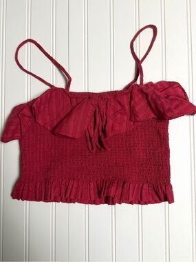 American Eagle Outfitters Deep Pink Ruffle Smocked Crop Camisole